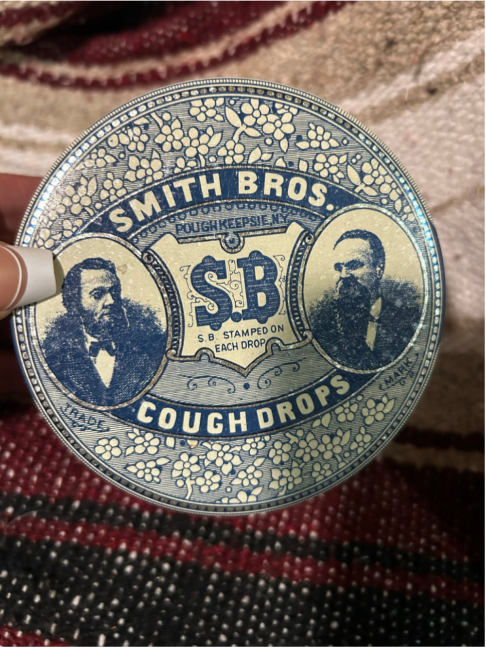 Vintage Smith Bros. Cough Drops Tin, One Size, Blue and Beige